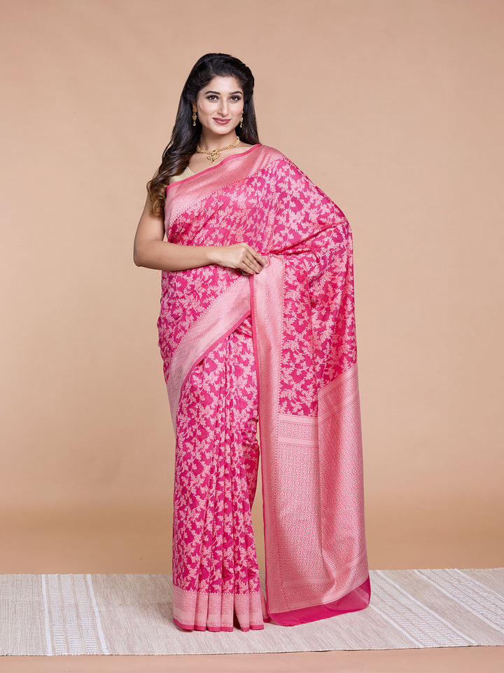 Rani Pink Resham Weave Mulmul Cotton Saree