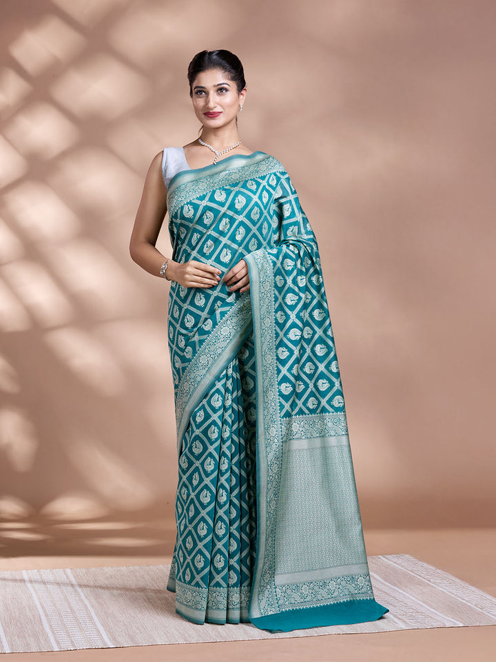 Green Resham Weave Mulmul Cotton Saree