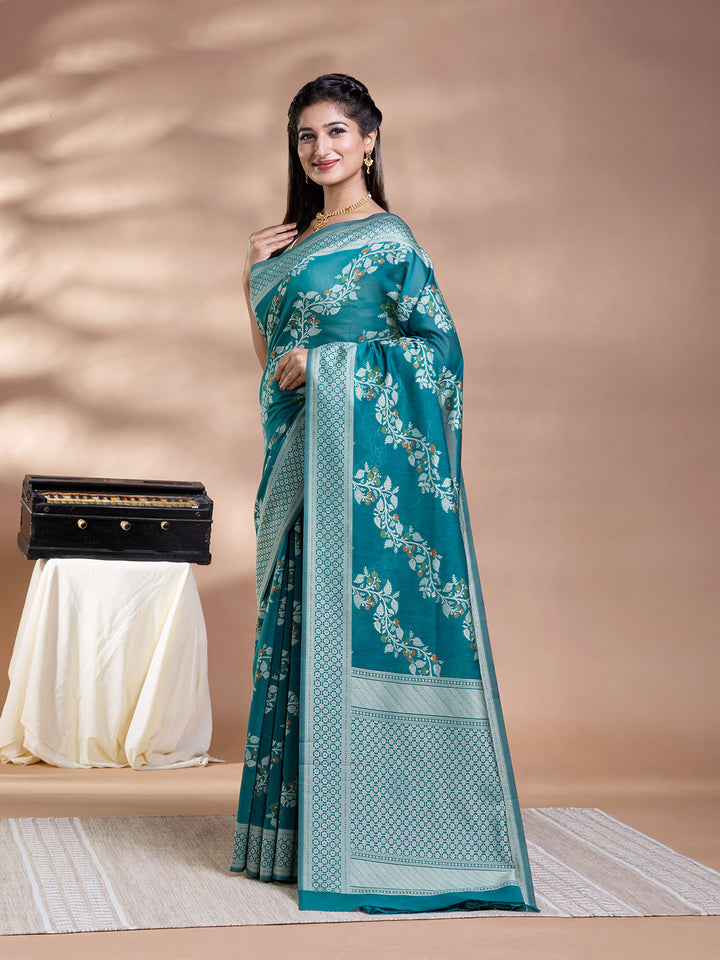 Green Resham Weave Mulmul Cotton Saree