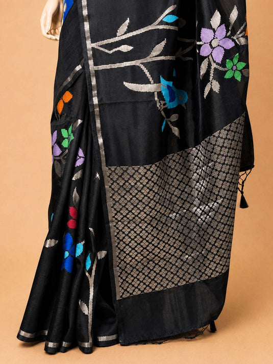 Black Paper Silk Zari Woven Saree