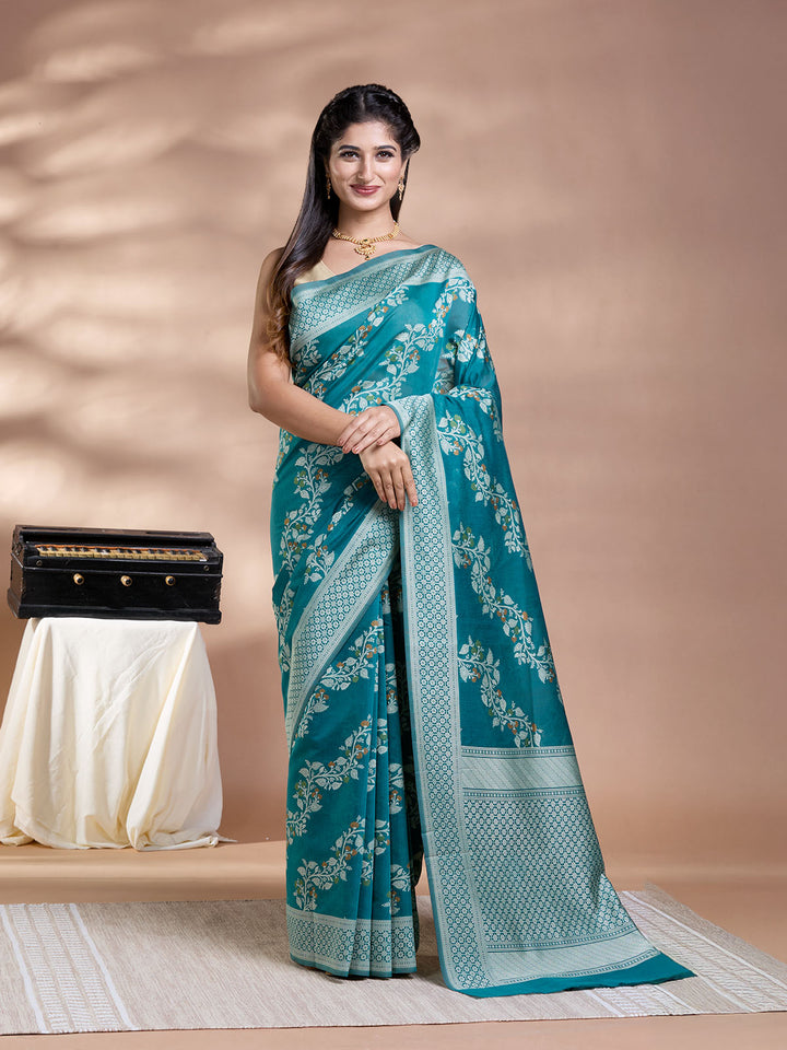 Green Resham Weave Mulmul Cotton Saree