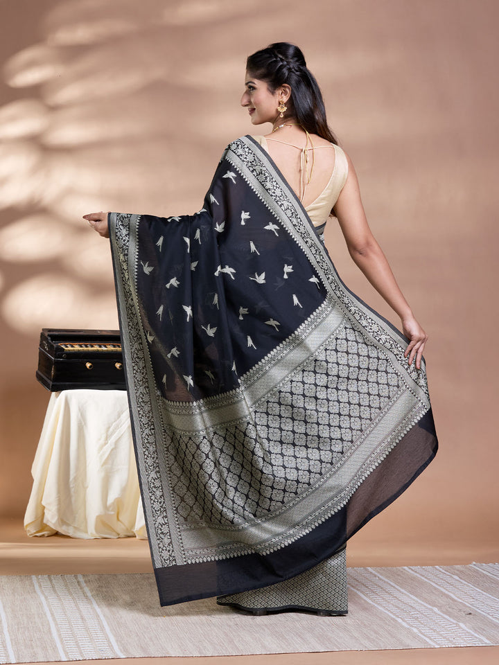 Black Resham Weave Mulmul Cotton Saree