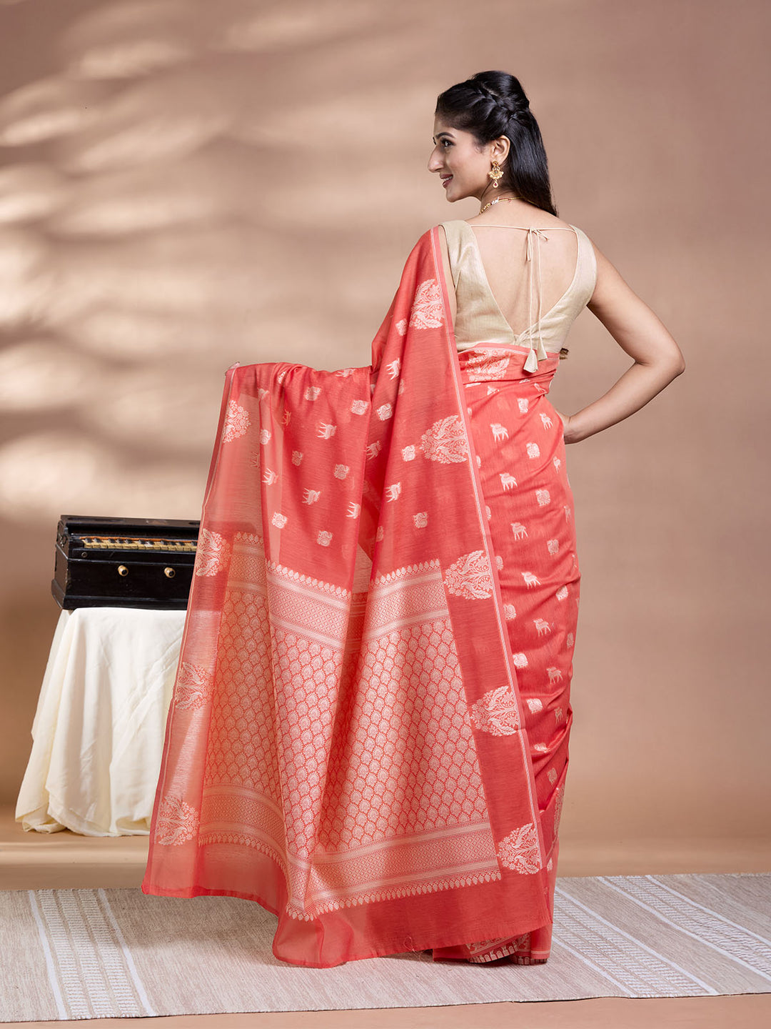 Orange Resham Weave Mulmul Cotton Saree_5