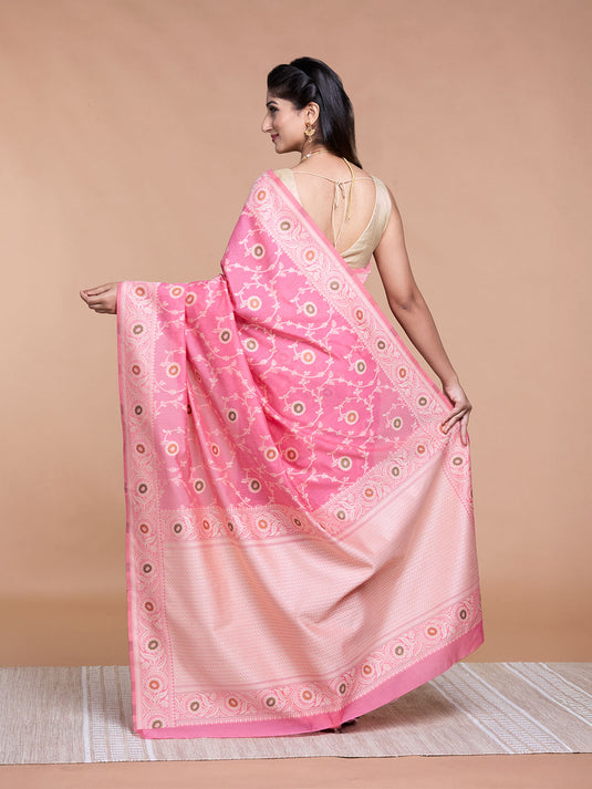 Pink Resham Weave Banarasi Cotton Saree