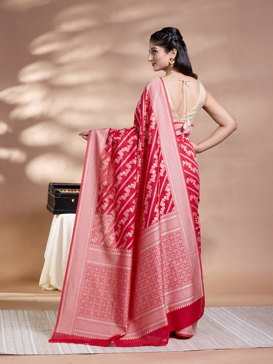 Red Resham Weave Banarasi Cotton Saree