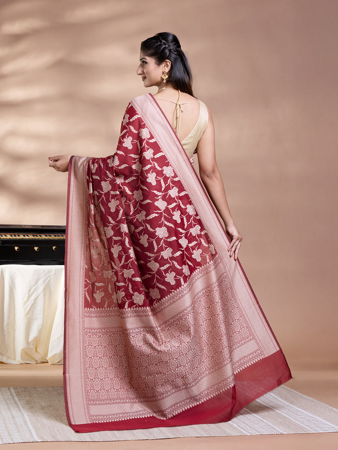 Brown Resham Weave Mulmul Cotton Saree_5