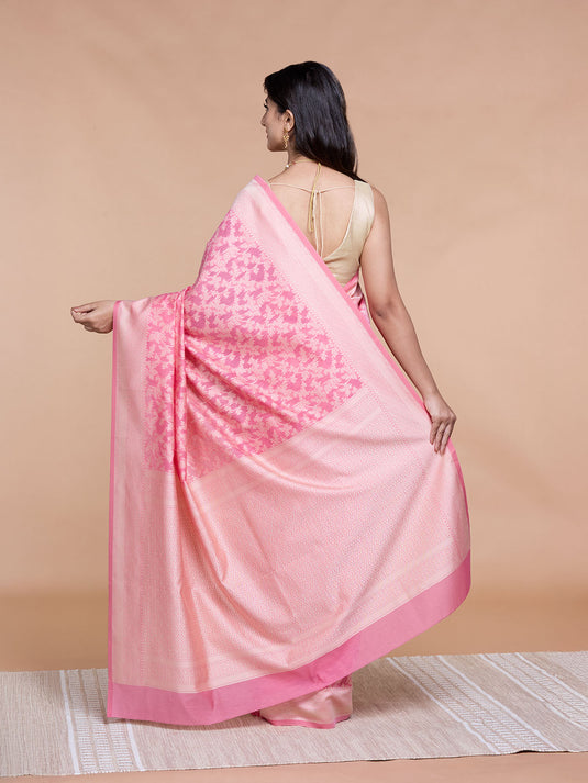 Pink Resham Weave Banarasi Cotton Saree