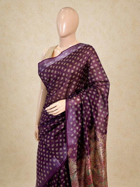 Magenta Tussar Printed Saree
