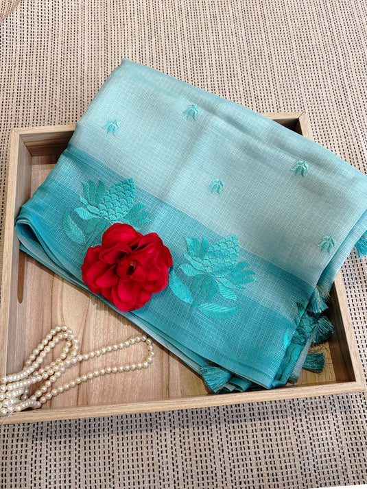 Blue Kota Silk Thread Work Saree