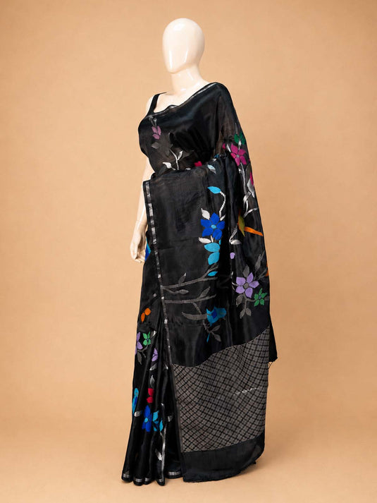 Black Paper Silk Zari Woven Saree