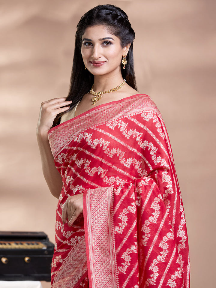 Red Resham Weave Mulmul Cotton Saree