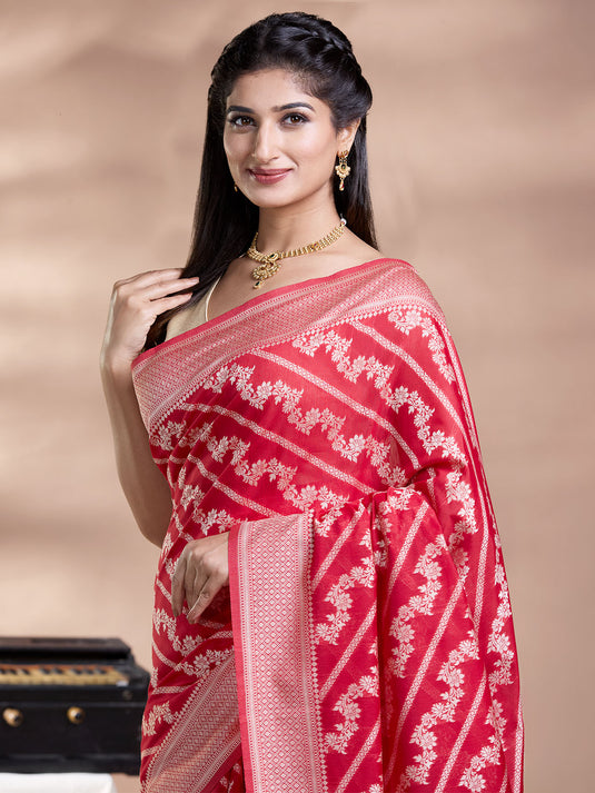 Red Resham Weave Banarasi Cotton Saree