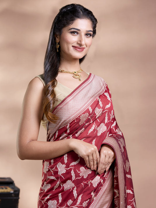 Brown Resham Weave Banarasi Cotton Saree
