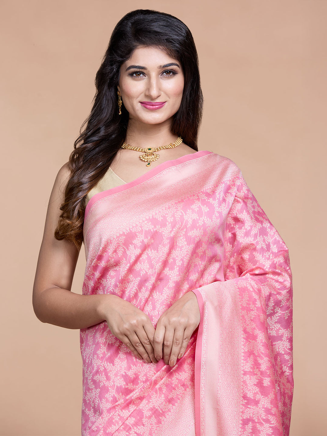 Pink Resham Weave Mulmul Cotton Saree_4