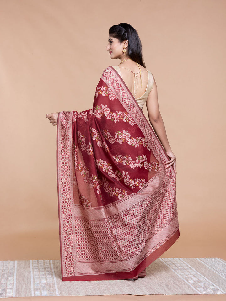 Maroon Resham Weave Mulmul Cotton Saree