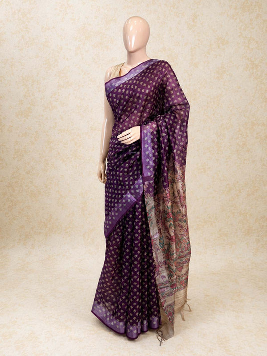 Magenta Tussar Printed Saree