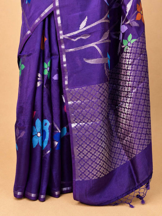 Purple Paper Silk Zari Woven Saree