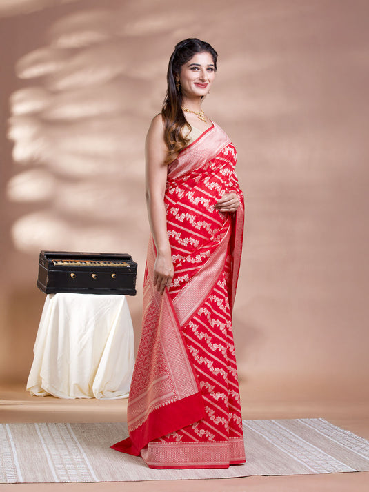 Red Resham Weave Banarasi Cotton Saree