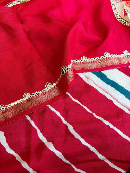 Red Dola Silk Patchwork Saree