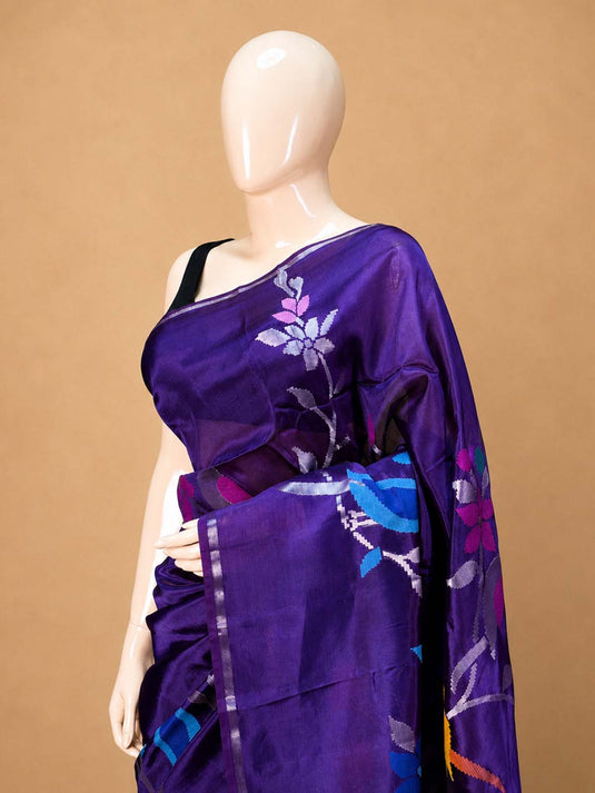 Purple Paper Silk Zari Woven Saree