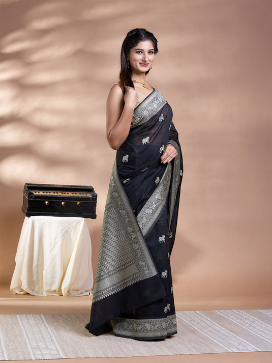 Black Resham Weave Banarasi Cotton Saree