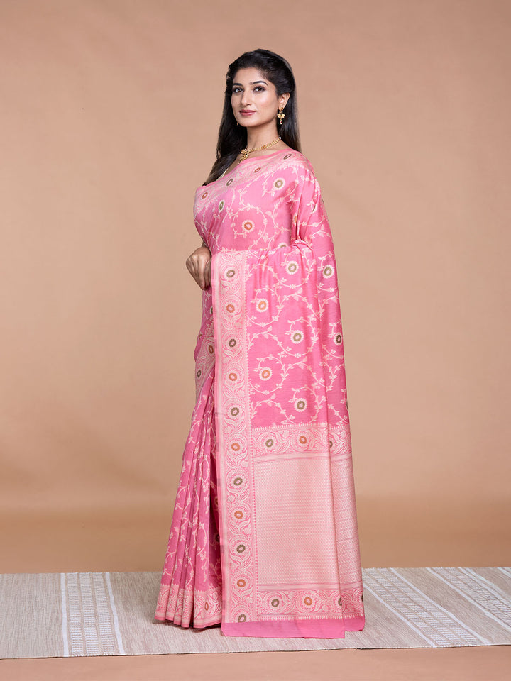 Pink Resham Weave Mulmul Cotton Saree
