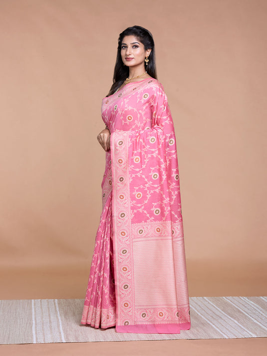 Pink Resham Weave Banarasi Cotton Saree