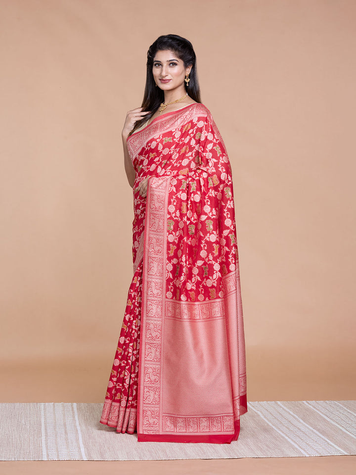 Red Resham Weave Mulmul Cotton Saree