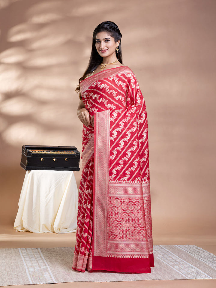 Red Resham Weave Mulmul Cotton Saree