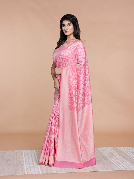 Pink Resham Weave Banarasi Cotton Saree