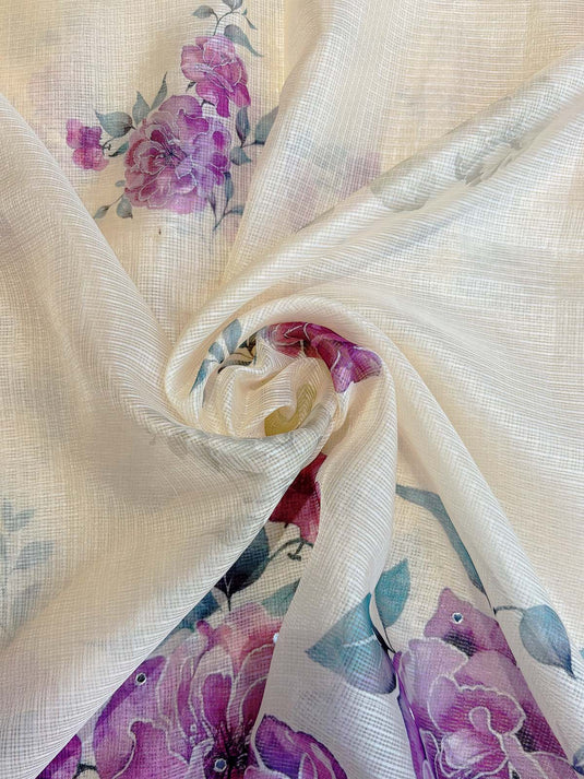 Beige Kota Silk Printed Saree