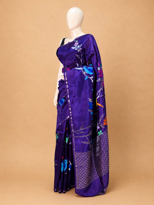 Purple Paper Silk Zari Woven Saree