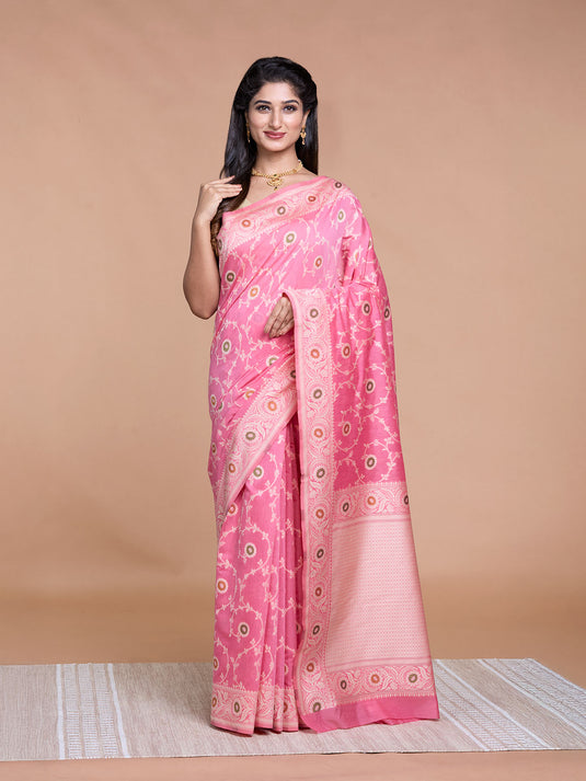 Pink Resham Weave Banarasi Cotton Saree