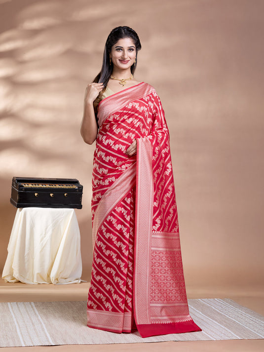 Red Resham Weave Banarasi Cotton Saree