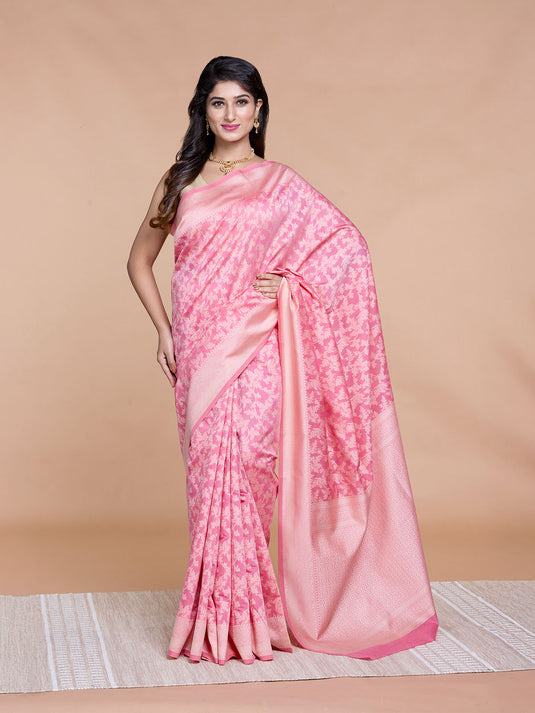 Pink Resham Weave Banarasi Cotton Saree