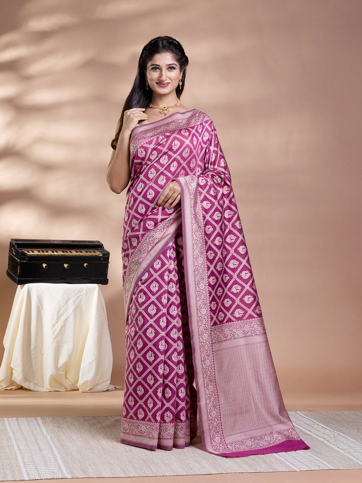 Magenta Resham Weave Mulmul Cotton Saree