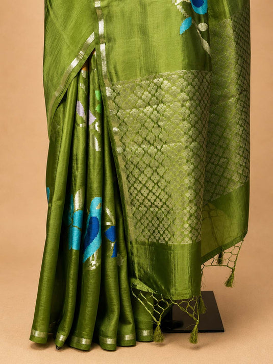 Green Paper Silk Zari Woven Saree