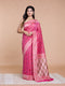 Rani Pink Resham Weave Banarasi Cotton Saree