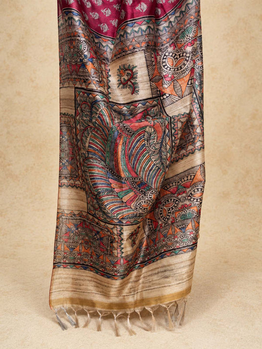 Red Tussar Printed Saree