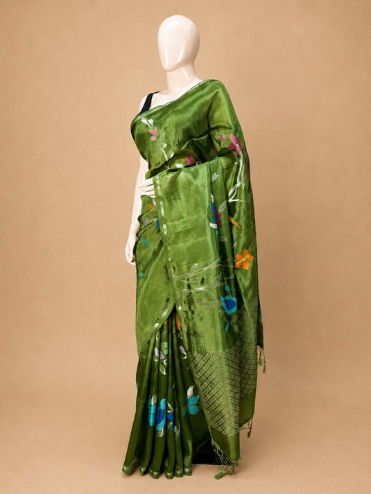 Green Paper Silk Zari Woven Saree