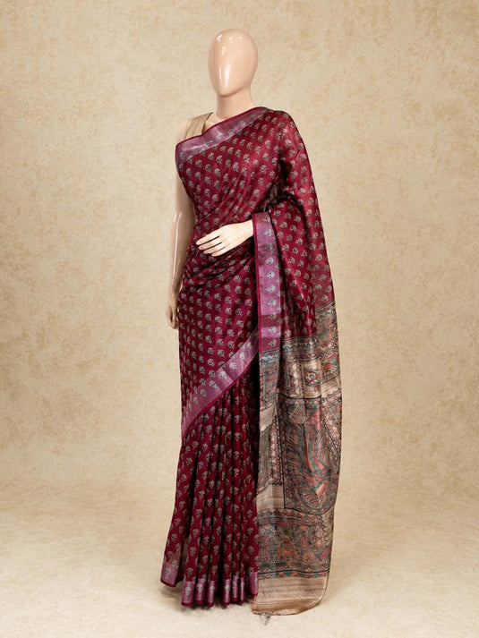 Red Tussar Printed Saree
