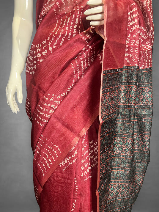 Red Cotton Printed Saree