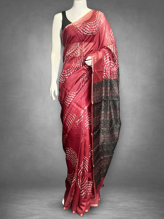 Red Cotton Printed Saree
