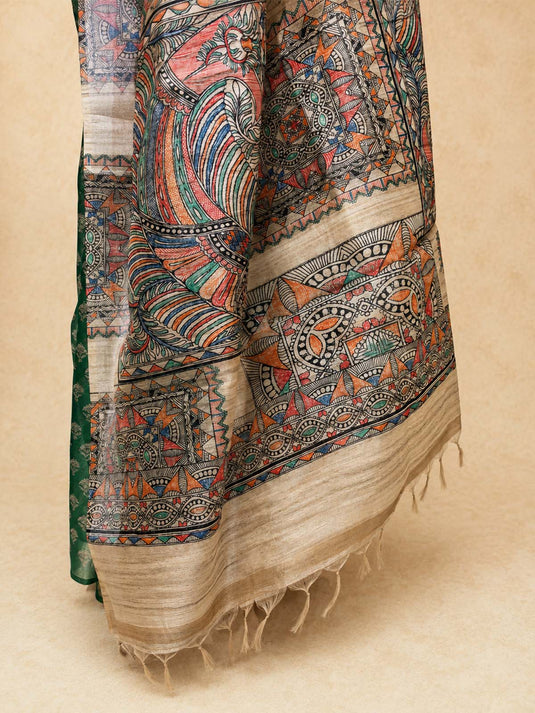 Green Tussar Printed Saree