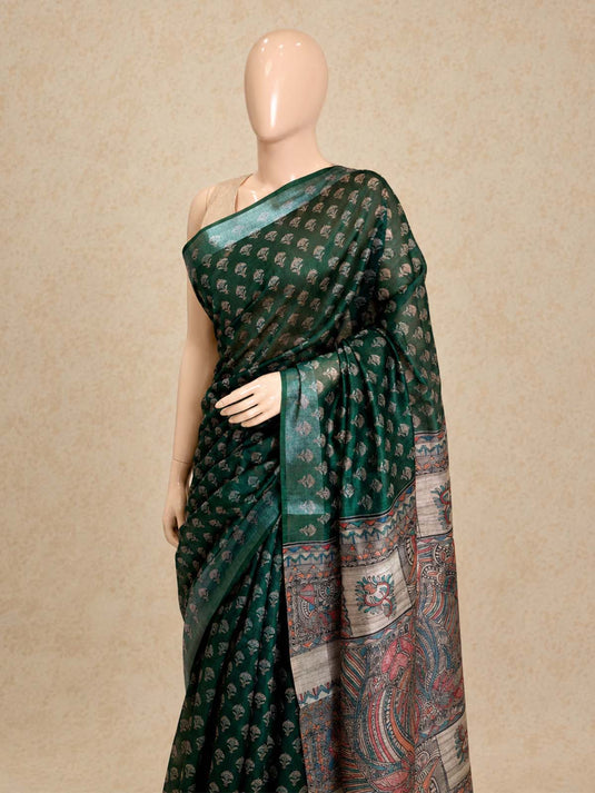 Green Tussar Printed Saree