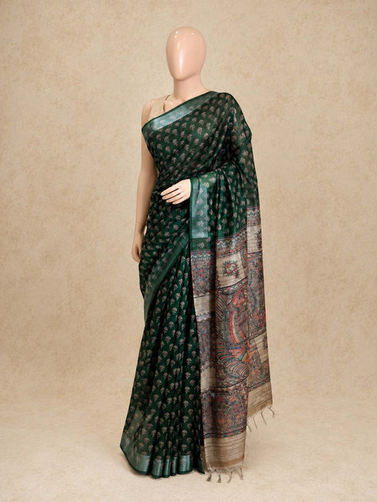 Green Tussar Printed Saree