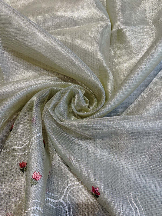 Green Kota Tissue Embroidered Saree