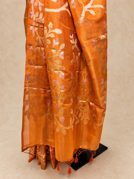 Orange Tissue Silk Zari Woven Saree