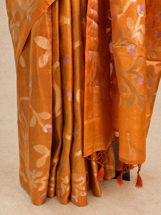 Orange Tissue Silk Zari Woven Saree