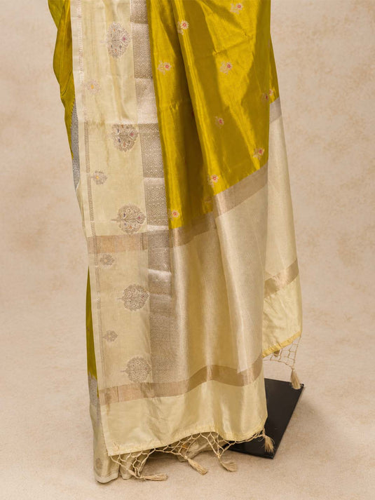 Yellow Semi Raw Mango Zari Woven Saree